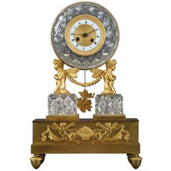 Restauration Crystal and Gilt Bronze Clock with Cupids