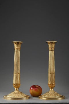 Restauration Gilt Bronze Candlesticks, Set of 2