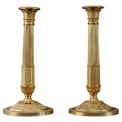 Restauration Gilt Bronze Candlesticks, Set of 2