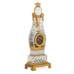 Restauration Reloj de chimenea con lira de cristal montada en bronce dorado