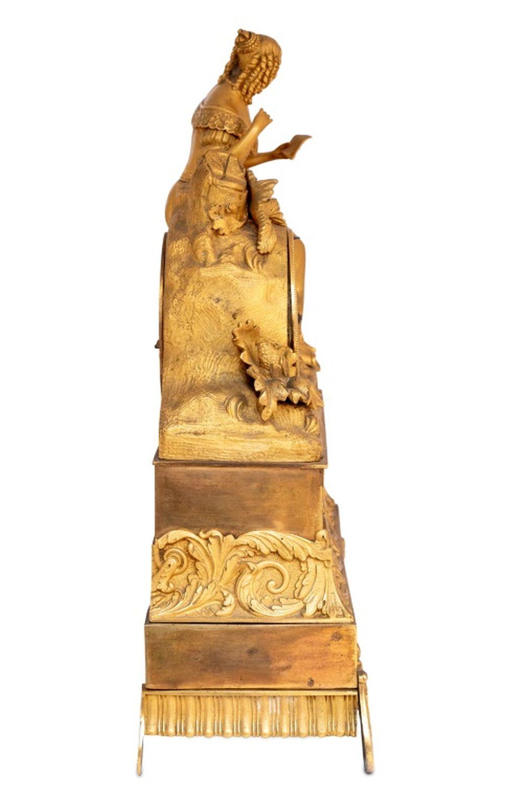 French Restauration Gilt Metal Figural Clock For Sale