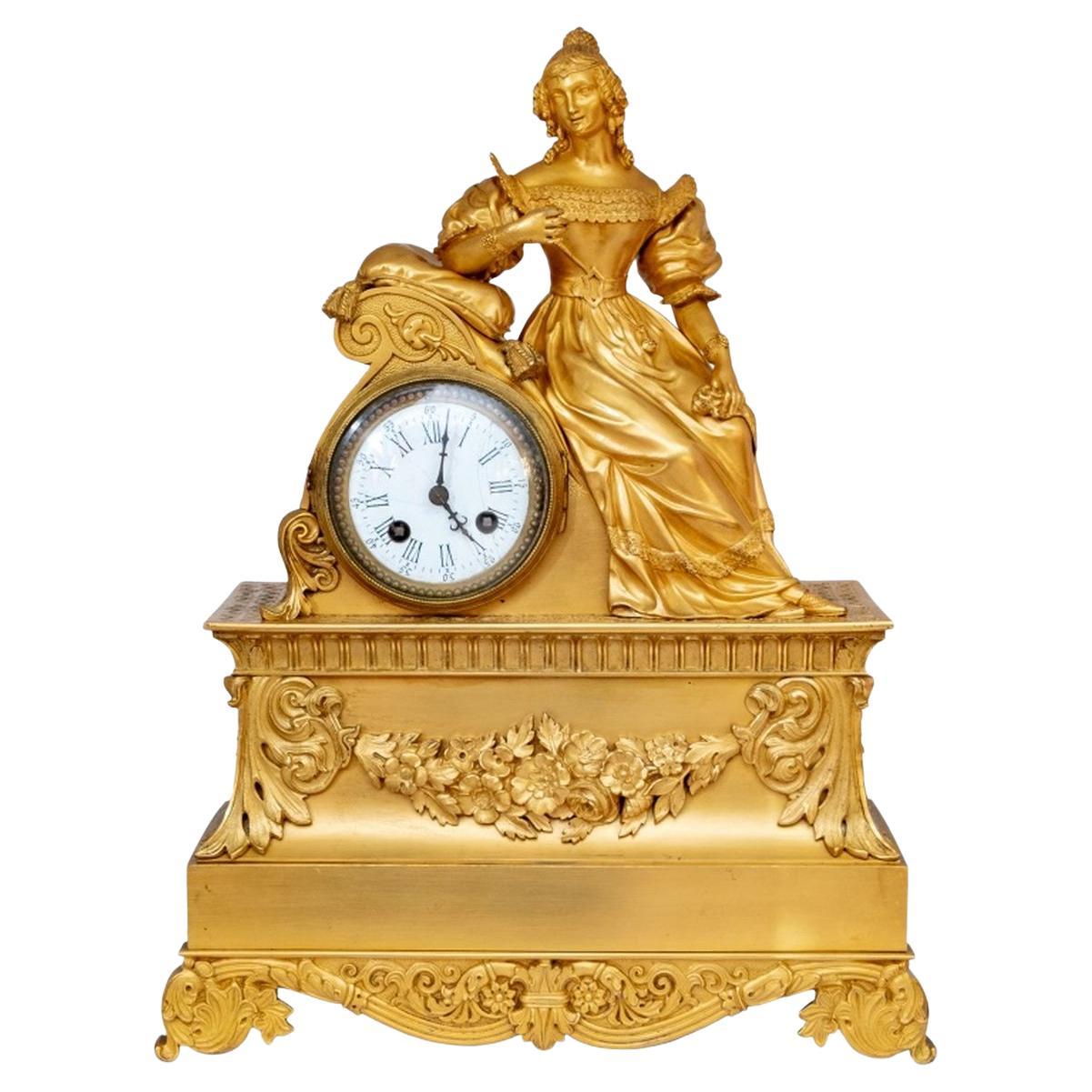 Restauration Gilt Metal Figural Mantel Clock