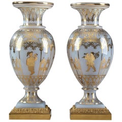Restauration Opaline Glass Vases by Jean-Baptiste Desvignes