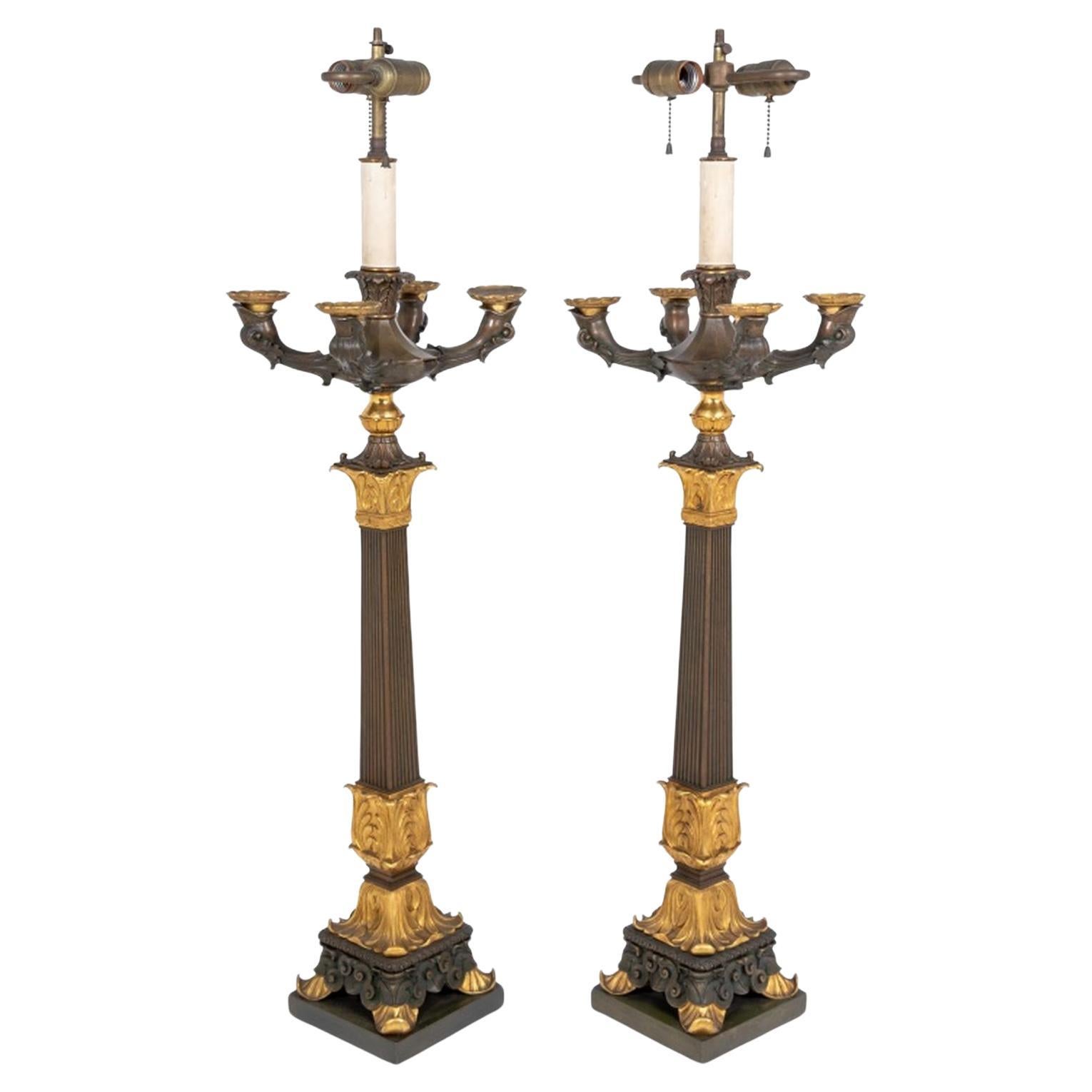 Chandelier en bronze et bronze doré de Restauration, paire
