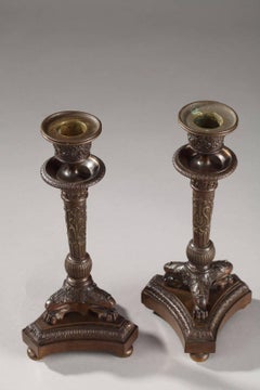 Restauration Patinated Bronze Candlesticks