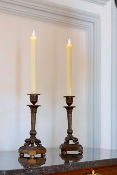 Restauration Patinated Bronze Candlesticks
