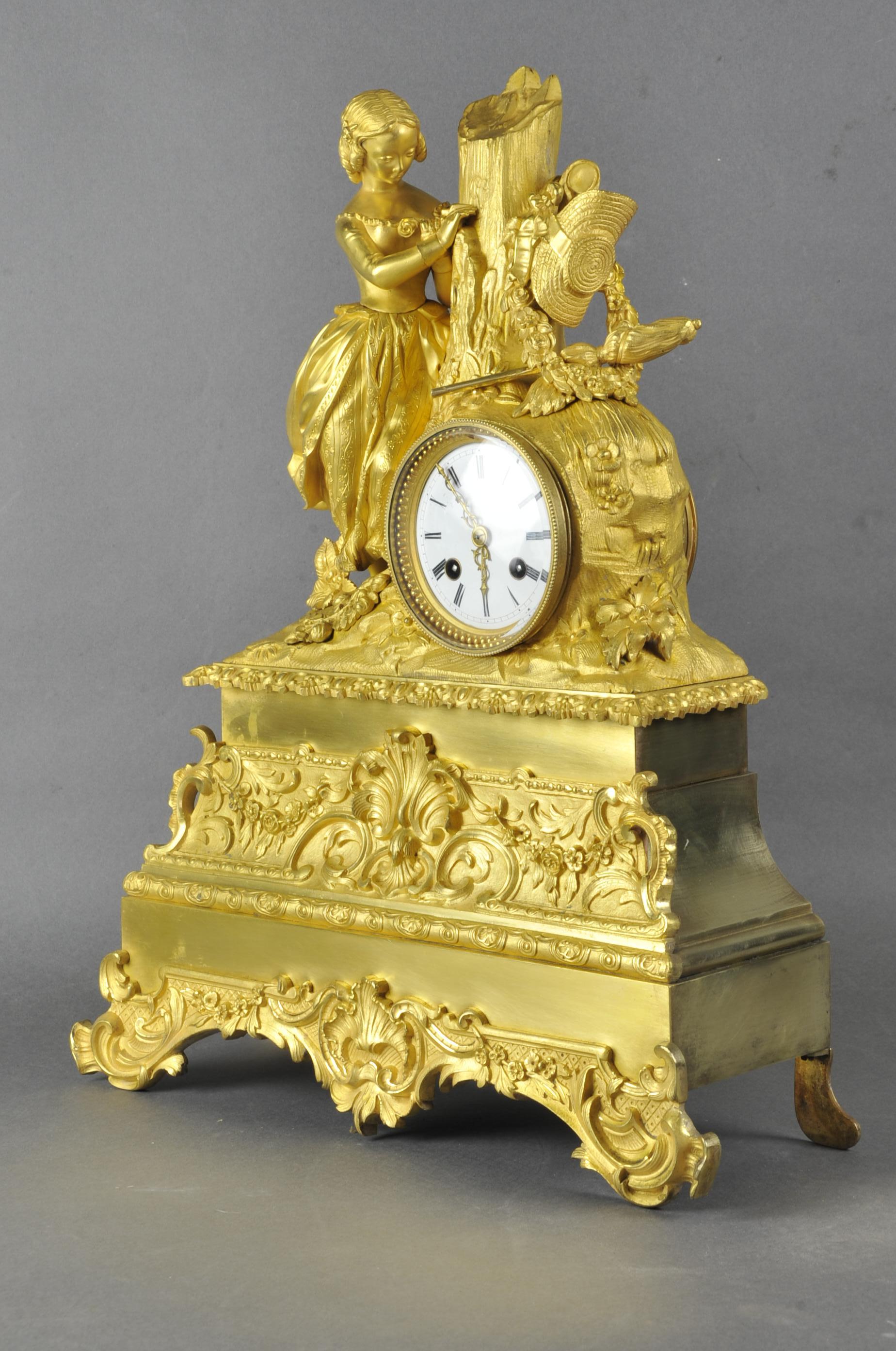 Restauration Period Clock in Gilt Bronze, Romantic School For Sale 3