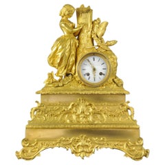 Antique Restauration Period Clock in Gilt Bronze, Romantic School