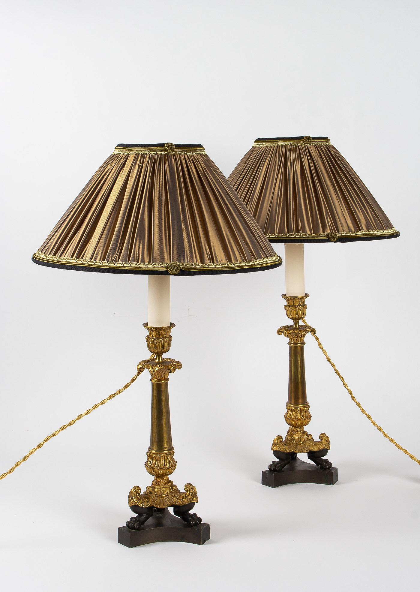 Restoration Period, Converted in Table Lamps, Pair of Small Bronze Candlesticks 3