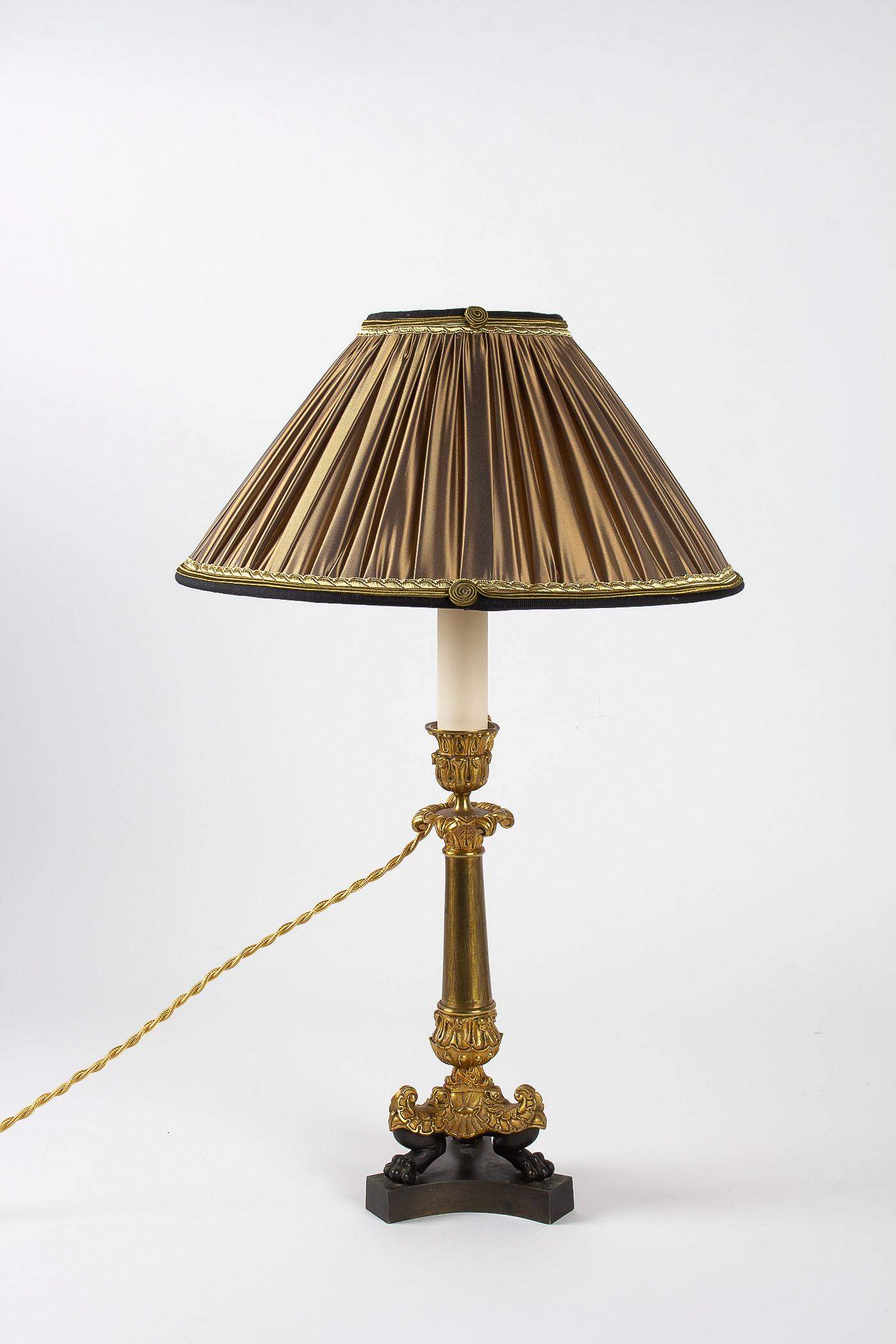 Restoration Period, Converted in Table Lamps, Pair of Small Bronze Candlesticks (Restauration)