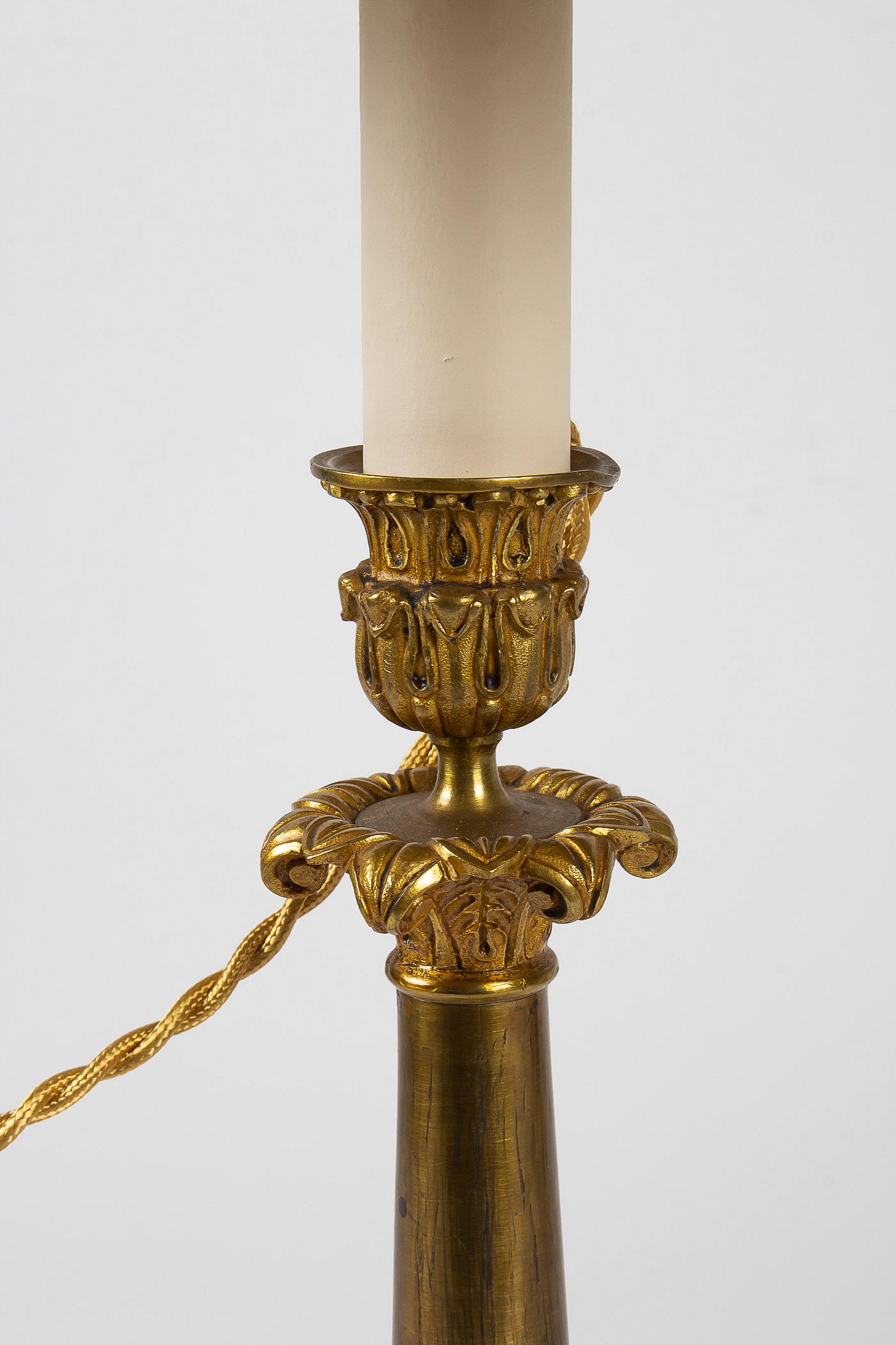 Restoration Period, Converted in Table Lamps, Pair of Small Bronze Candlesticks (Vergoldet)