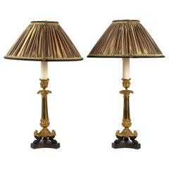 Restoration Period, Converted in Table Lamps, Pair of Small Bronze Candlesticks