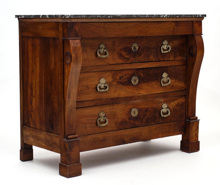 Brass Restauration Period French Walnut Chest of Drawers For Sale