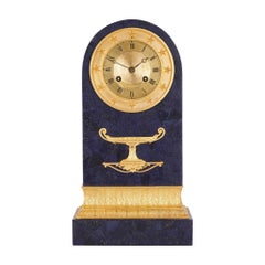 Restauration Period Gilt Bronze Mounted Lapis Mantel Clock