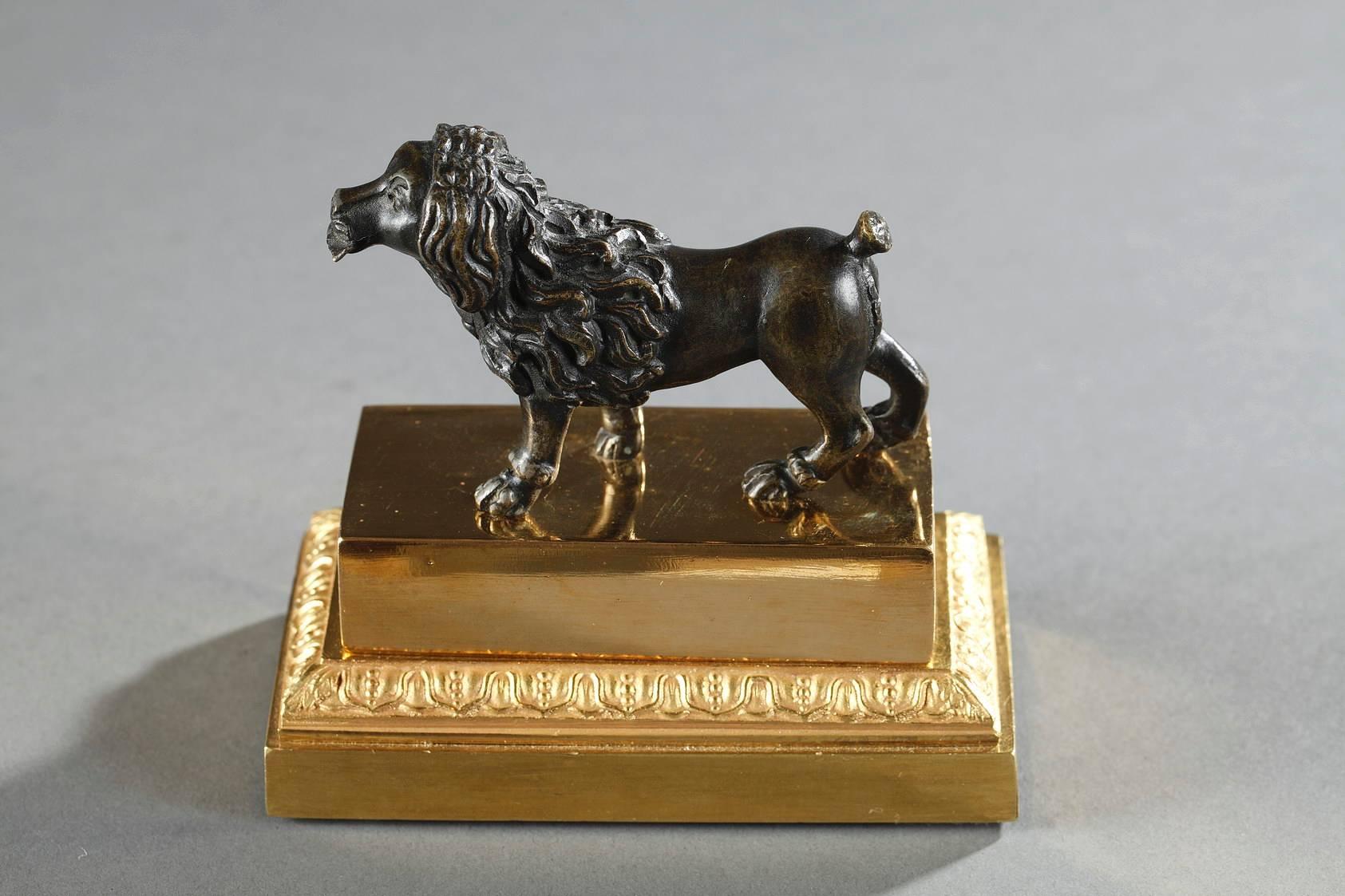 Gilt Restauration Period Inkstand in Ormolu and Patinated Bronze For Sale
