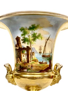 Gilded 19th Century Porcelaine de Paris Medici Vase, Hand-Painted