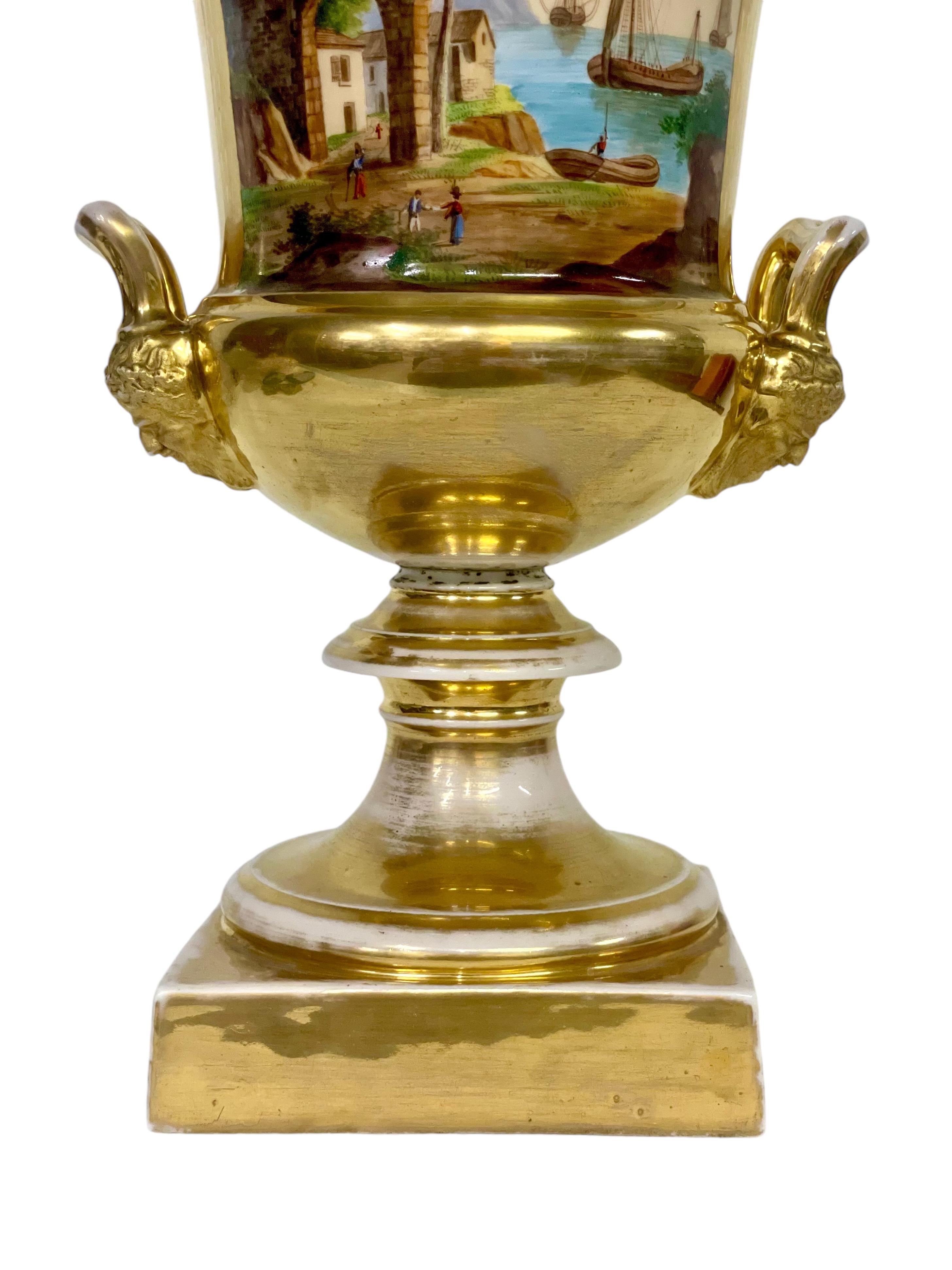 French Large Gilt Porcelaine de Paris Medici Vase For Sale