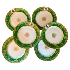 Restauration Style Porcelain Six Plates Green Gilt Feuillet Paris 1820