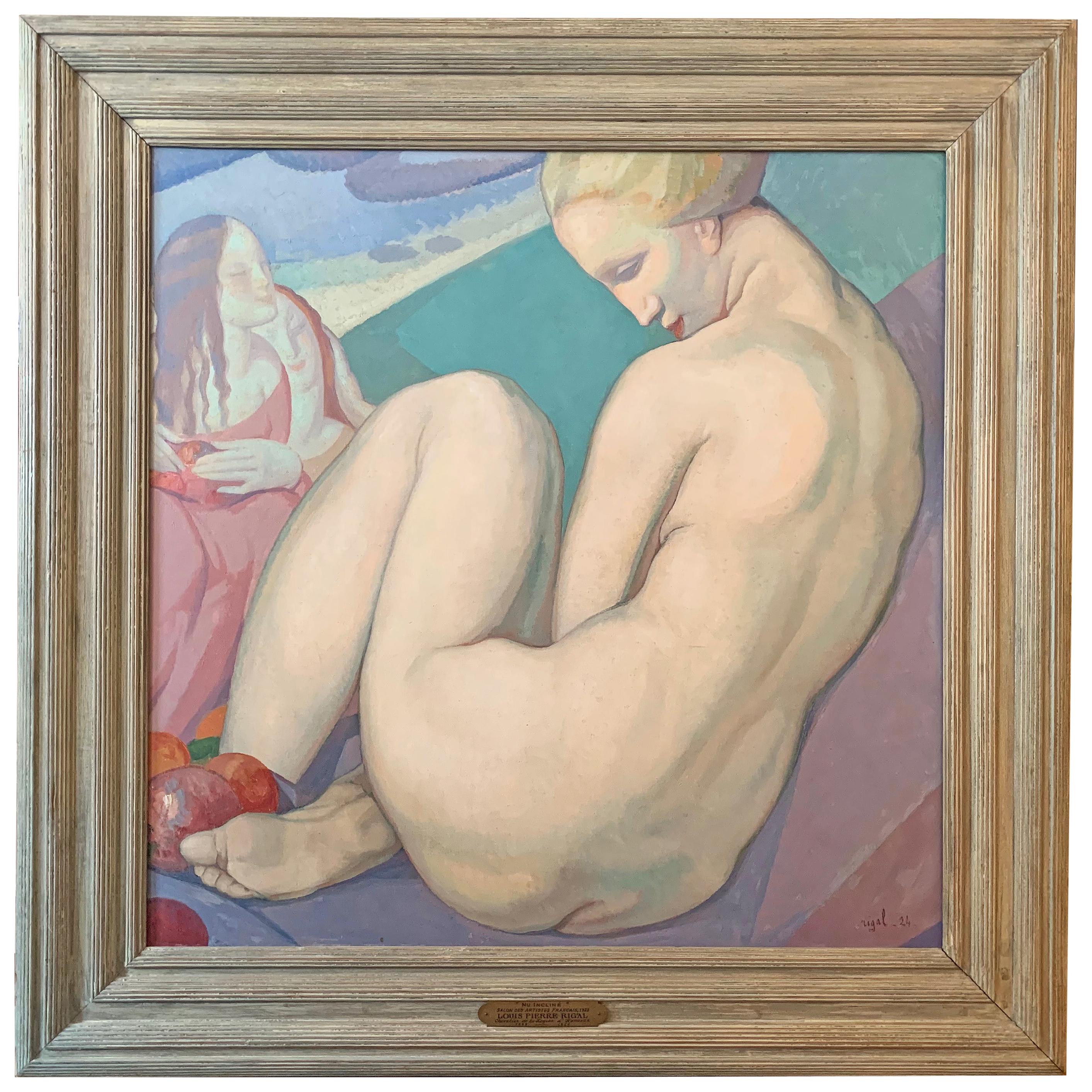 "Resting, " Art Deco Masterpiece Painting by Rigal, Waldorf Astoria Muralist