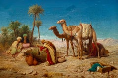 «Descansando en el oasis», óleo sobre lienzo, pintura orientalista de William James Webb
