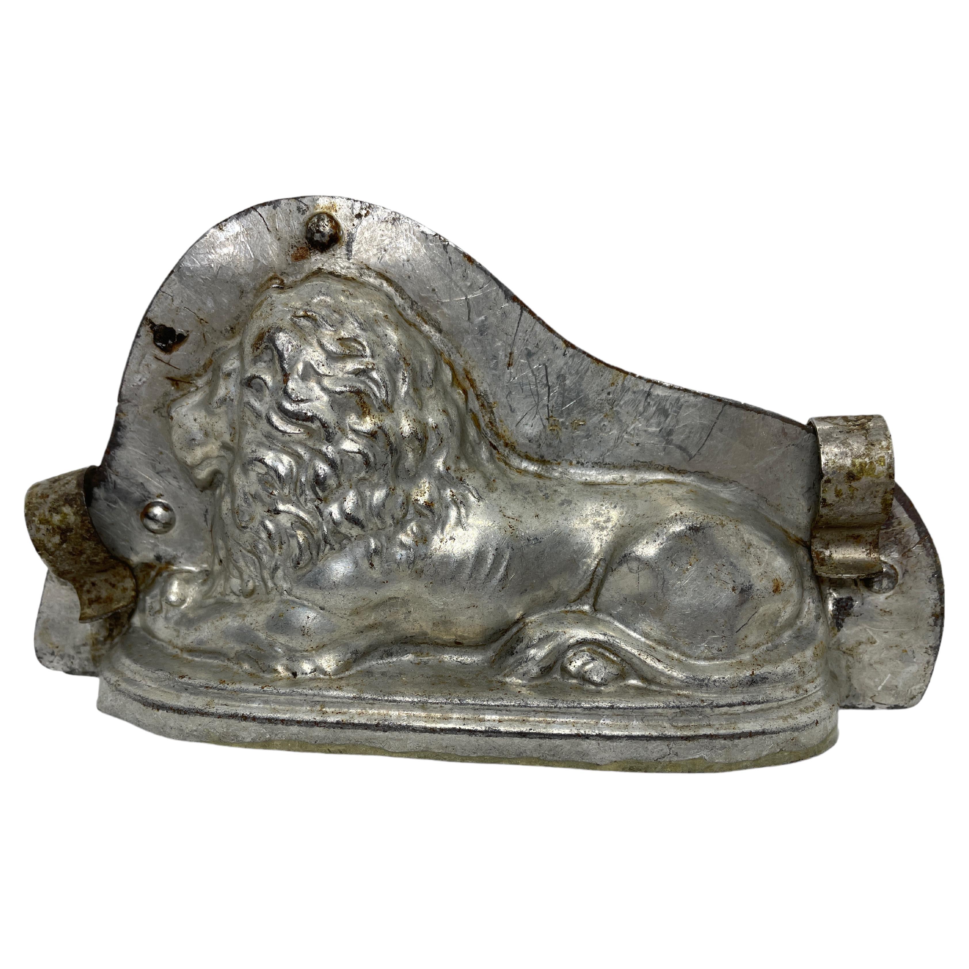 Resting Bavarian Lion Chocolate Mold Antique Vintage, German, 1910s For Sale