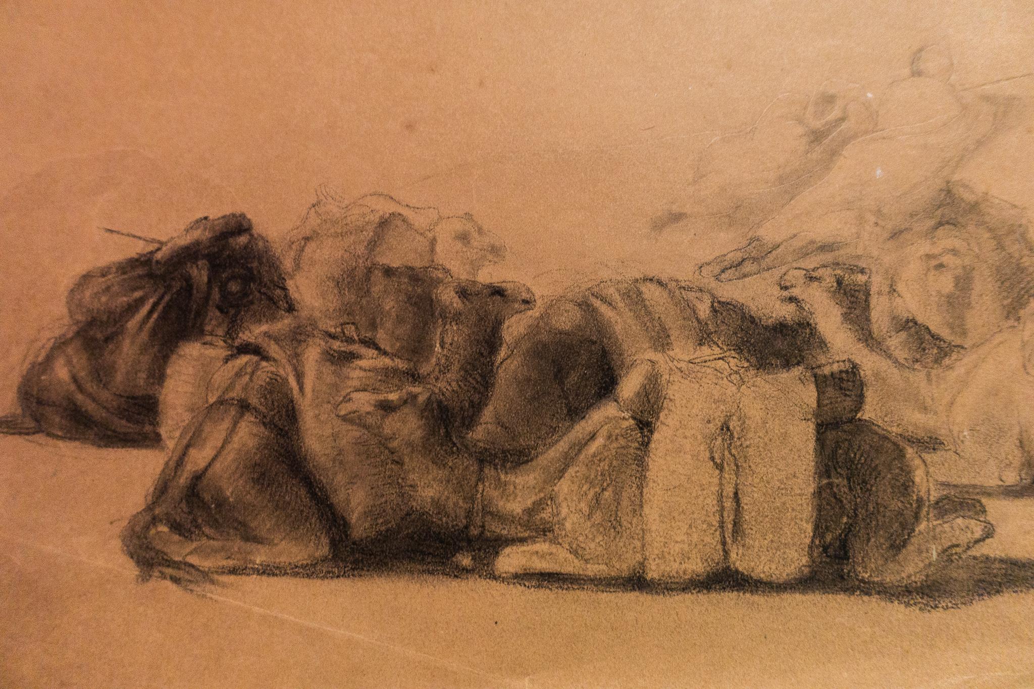 19th Century Resting Camel Drawing on Paper by Georges Washington 'Artist'