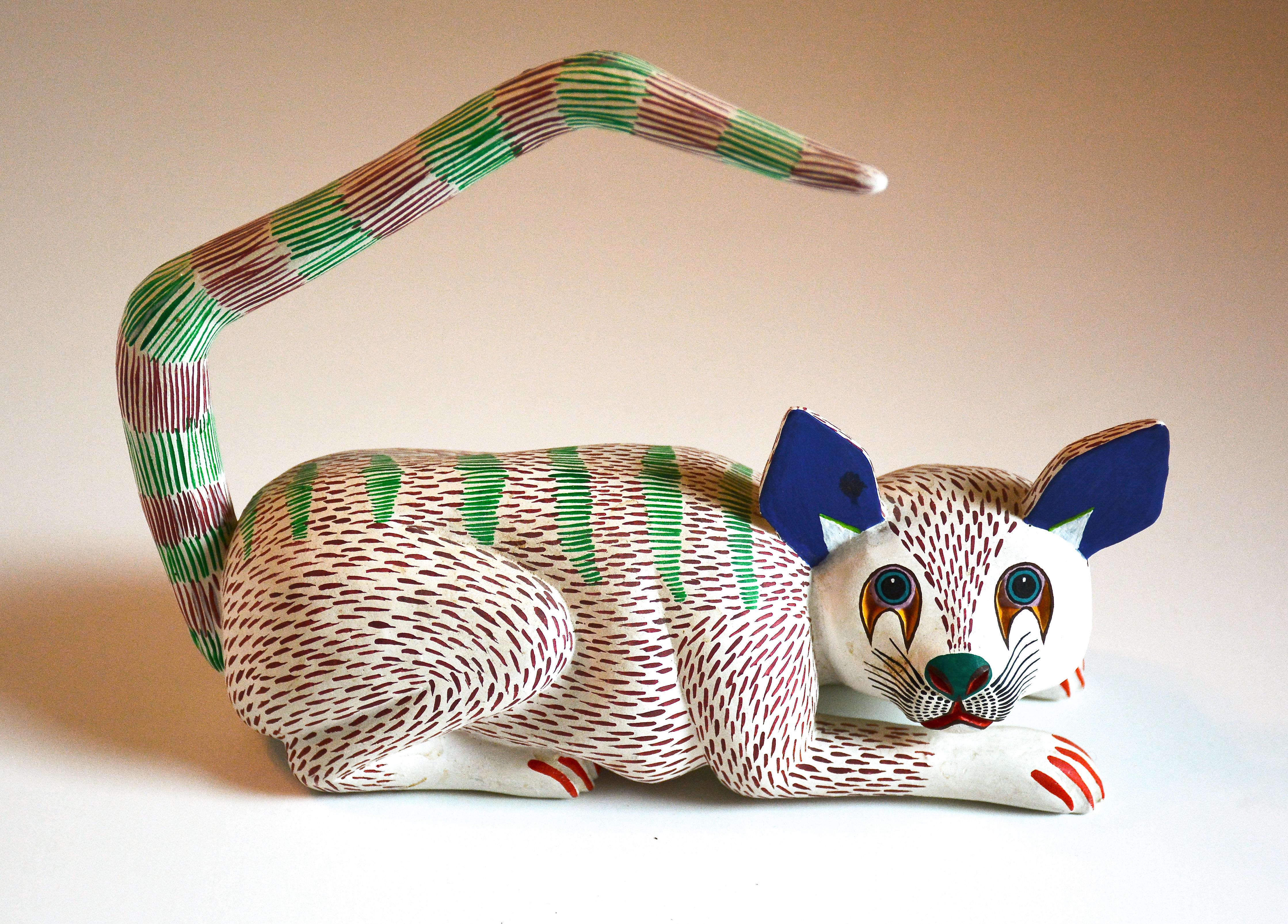 Folk Art Resting Cat by Oaxacan Master Carver Miguel Santiago Soriano