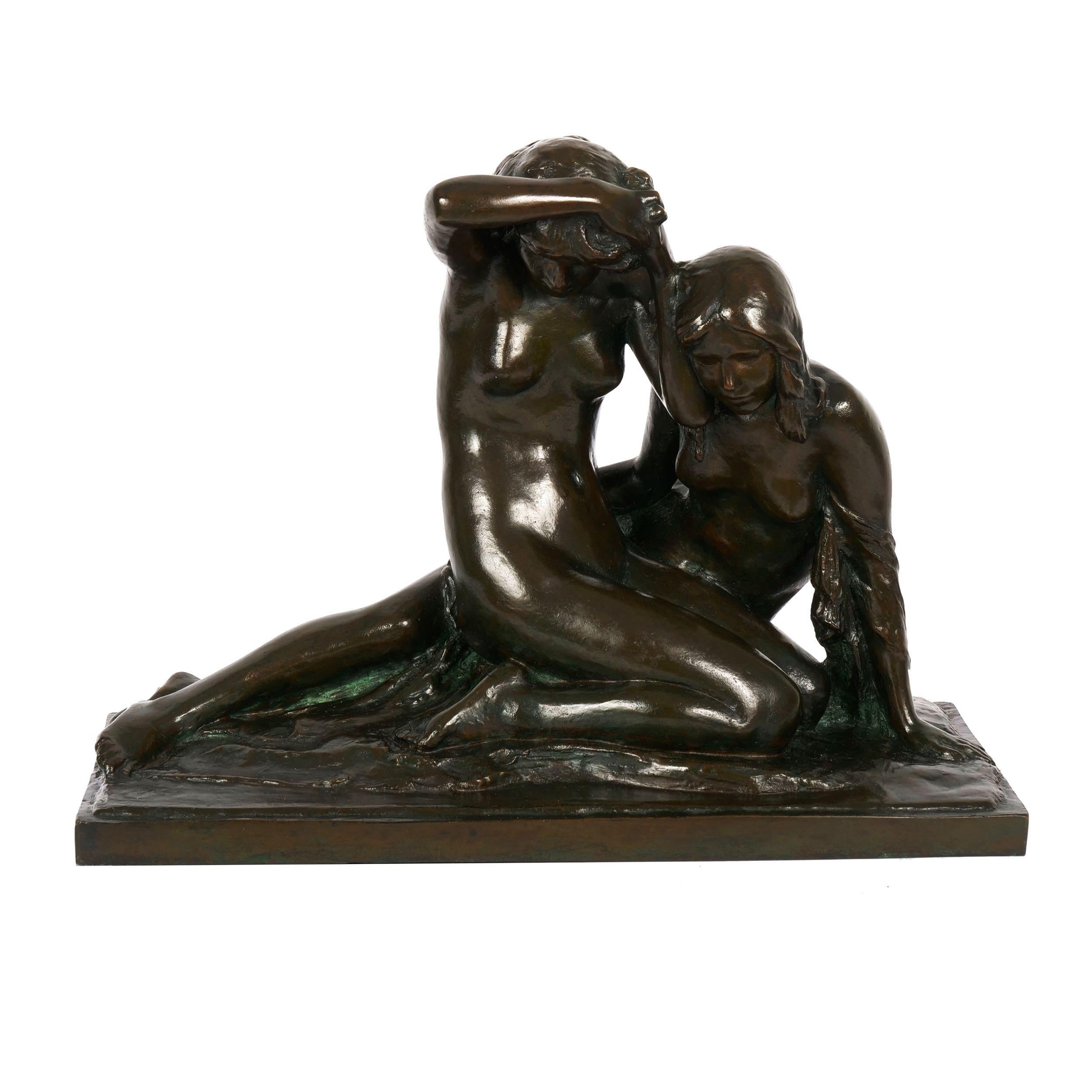 “Resting Figures” Danish Art Nouveau Bronze Sculpture by Anders Bundgaard In Good Condition In Shippensburg, PA