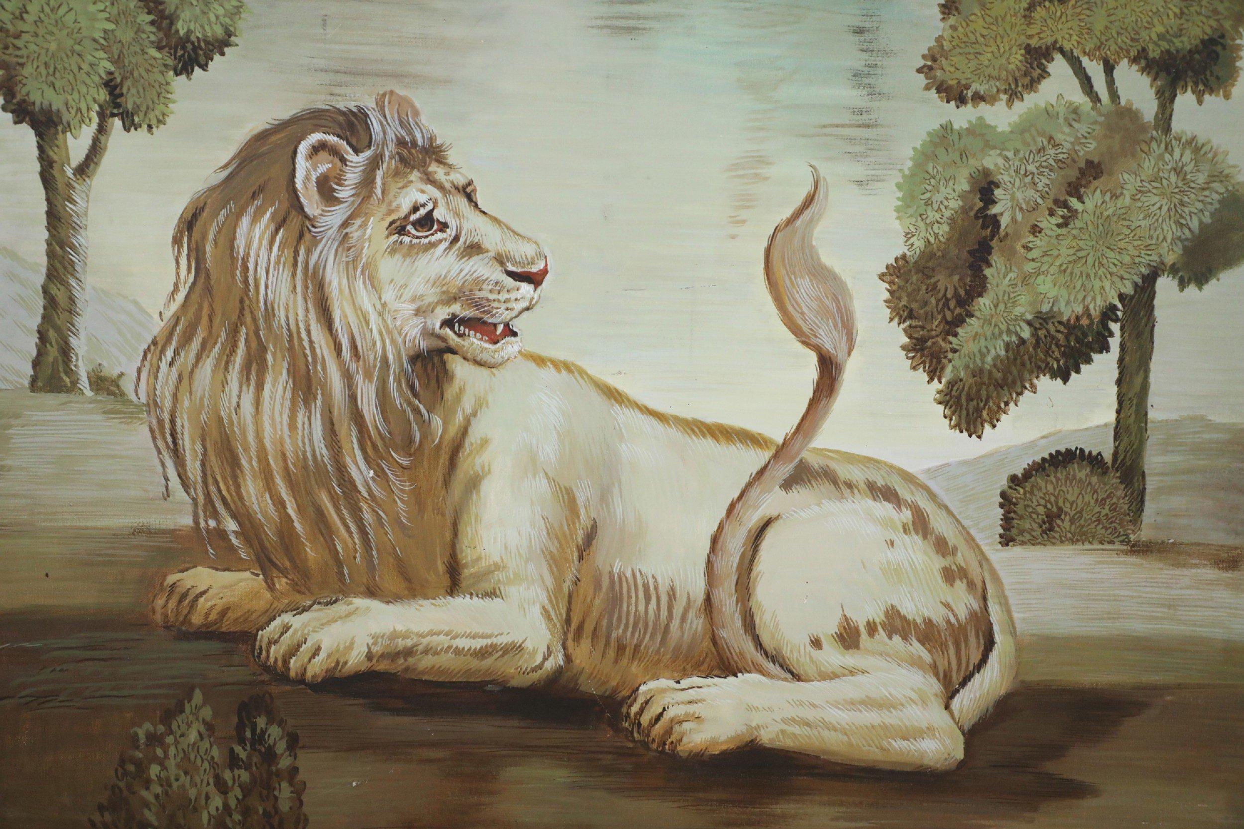 Americano Pittura del leone che riposa Pittura a olio su tela
