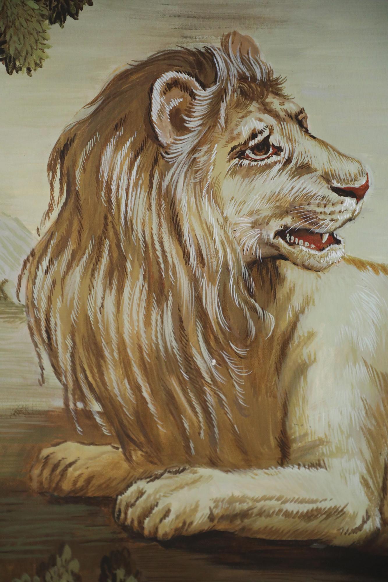 Huilé Peinture à l'huile sur toile - Lion en train de se reposer en vente