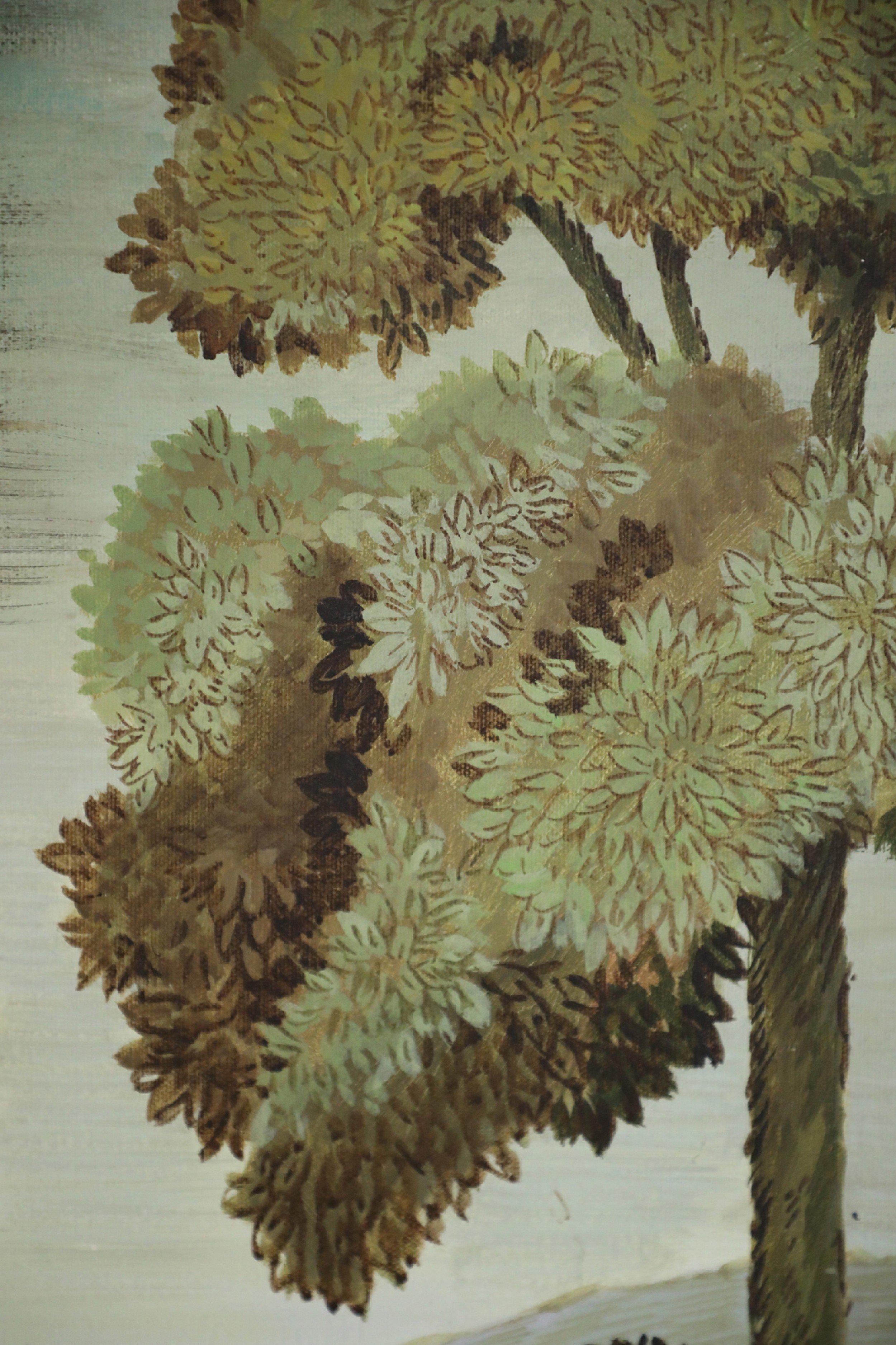 Pittura del leone che riposa Pittura a olio su tela In condizioni buone a Queens, NY