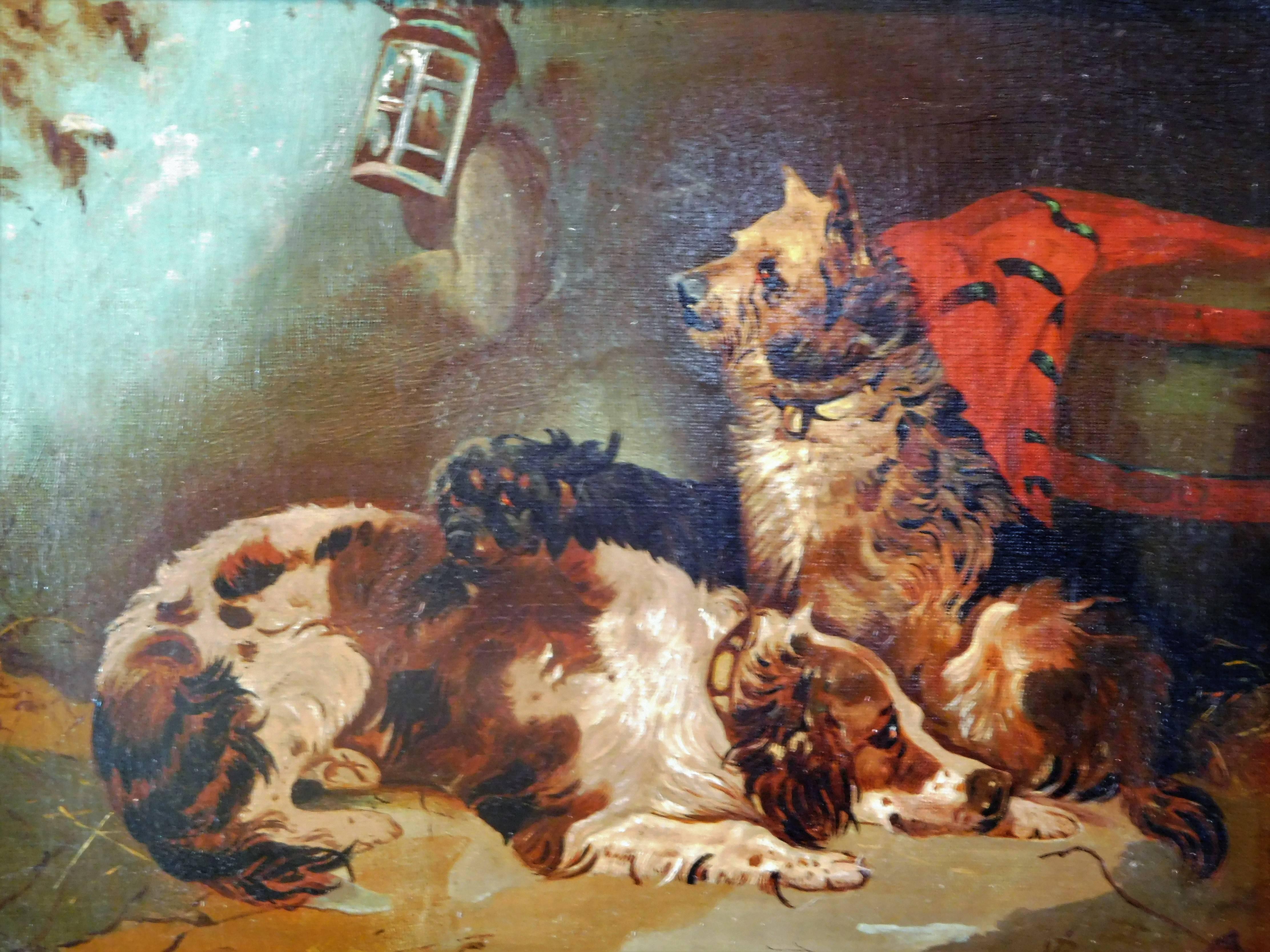 Resting Terriers, Oil Painting on Canvas, British School of Sporting Art For Sale 4