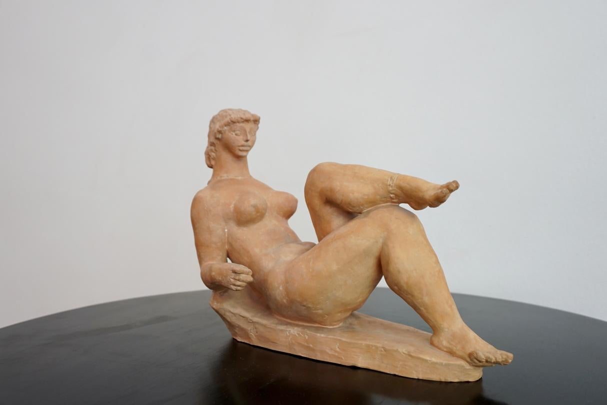 Resting Woman Terracotta Sculpture by Jenő Kerényi, 1961 3