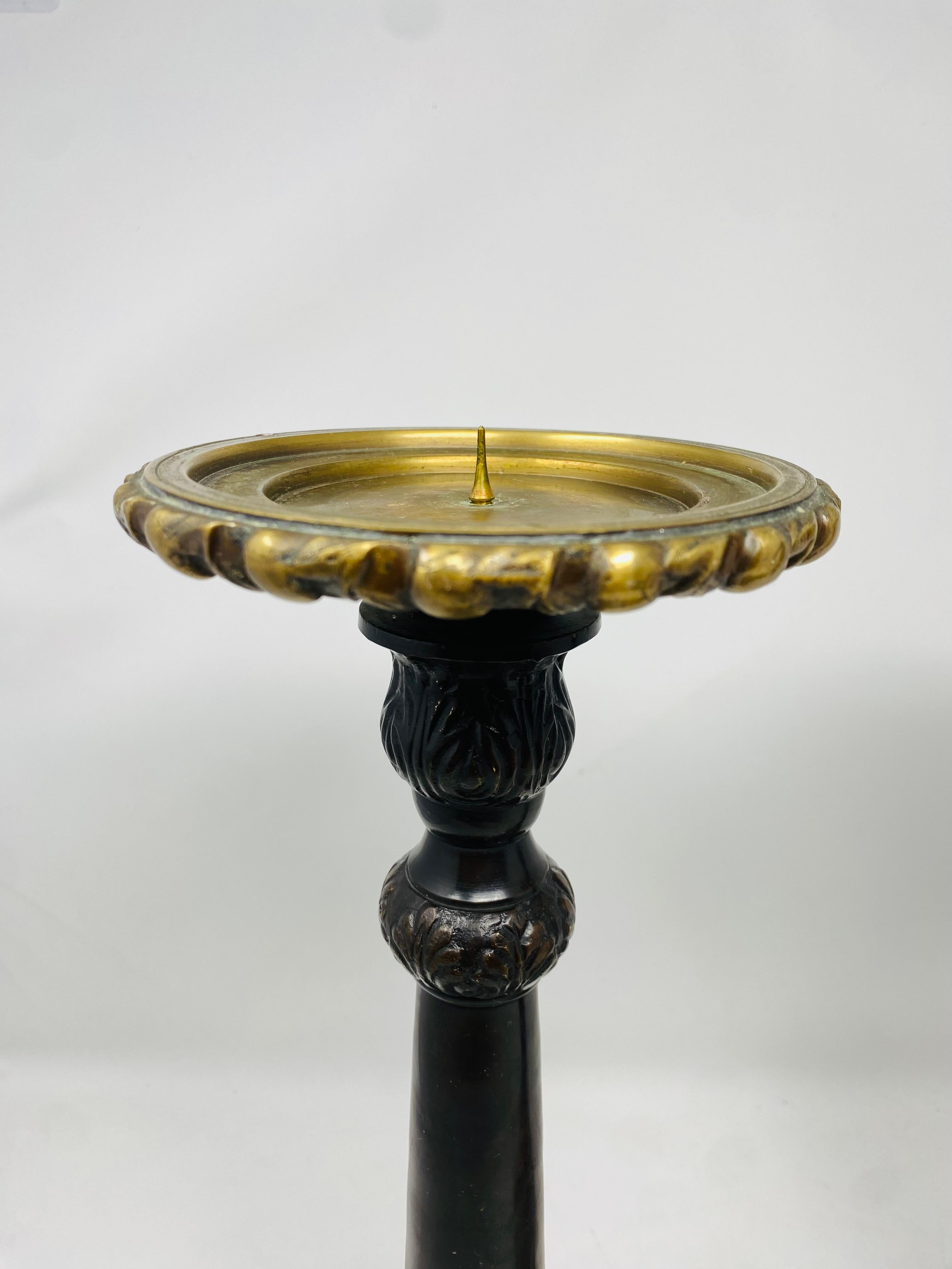 Restoration Era Style Pair of Bronze Ornate Candleholders by Maitland Smith In Good Condition In San Diego, CA