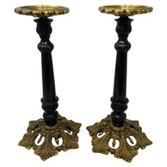 Restoration Era Style Pair of Bronze Ornate Candleholders by Maitland Smith