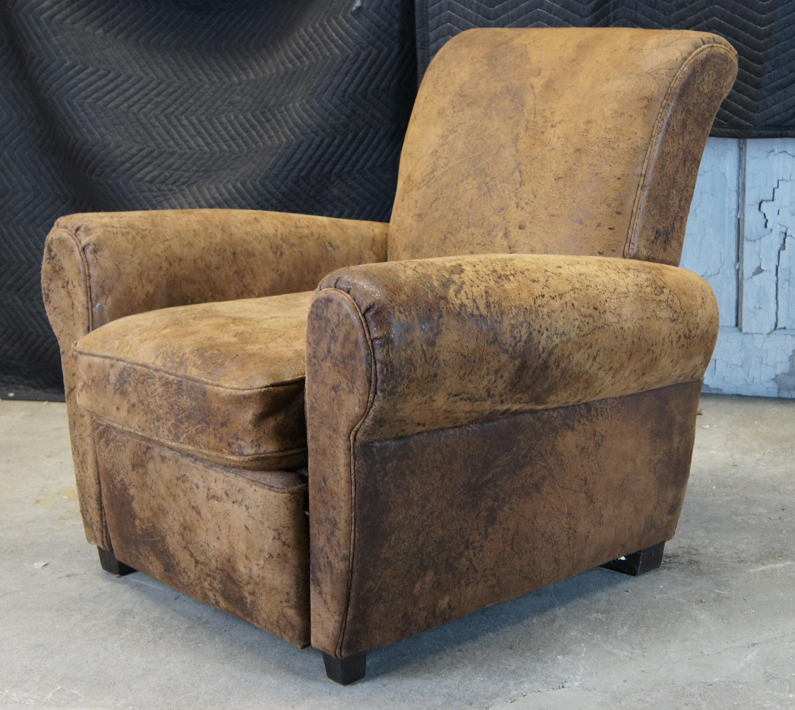 French Provincial Restoration Hardware 1920s French Parisian Distressed Leather Club Recliner RH
