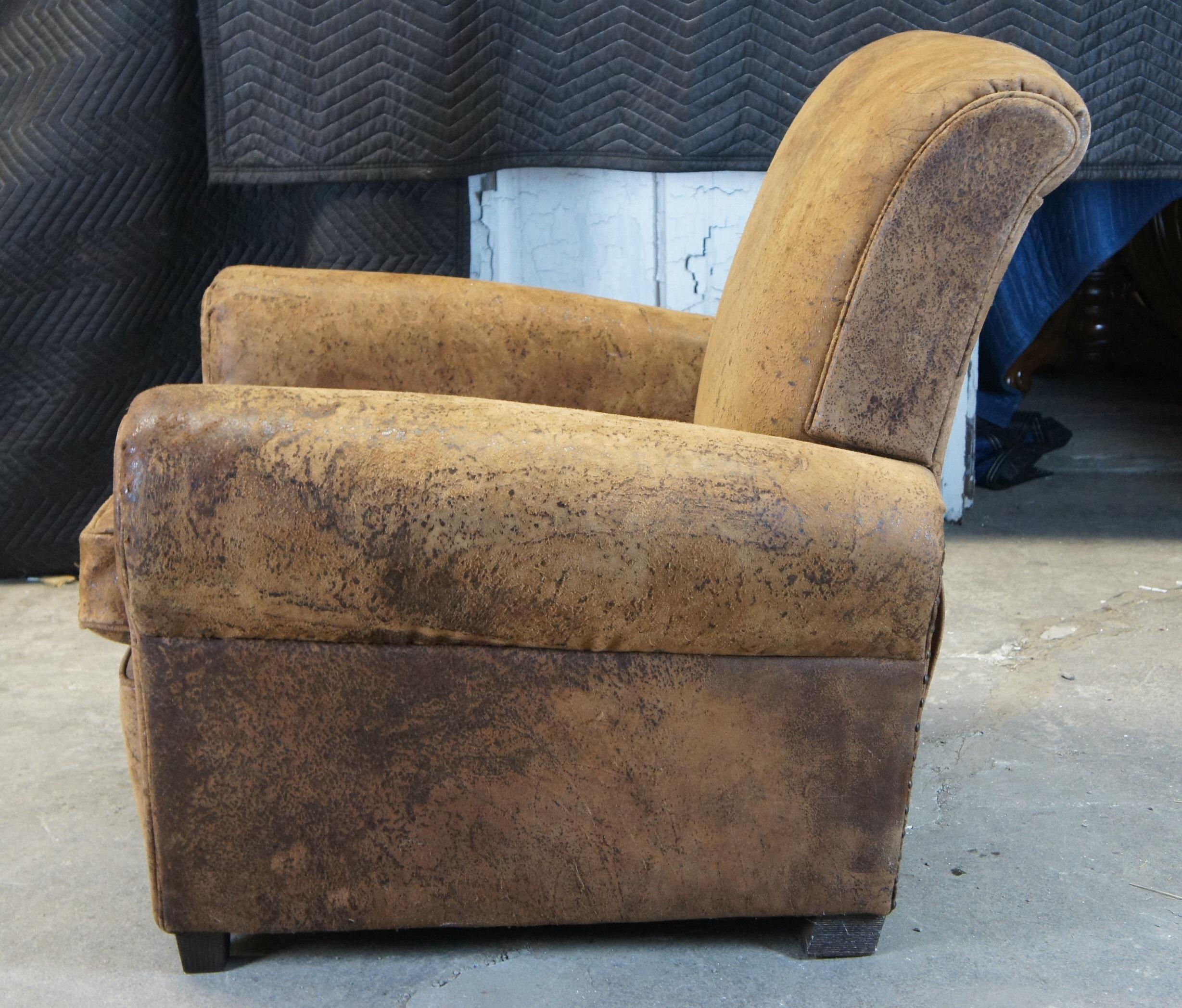 Restoration Hardware 1920s French Parisian Distressed Leather Club Recliner RH In Good Condition In Dayton, OH