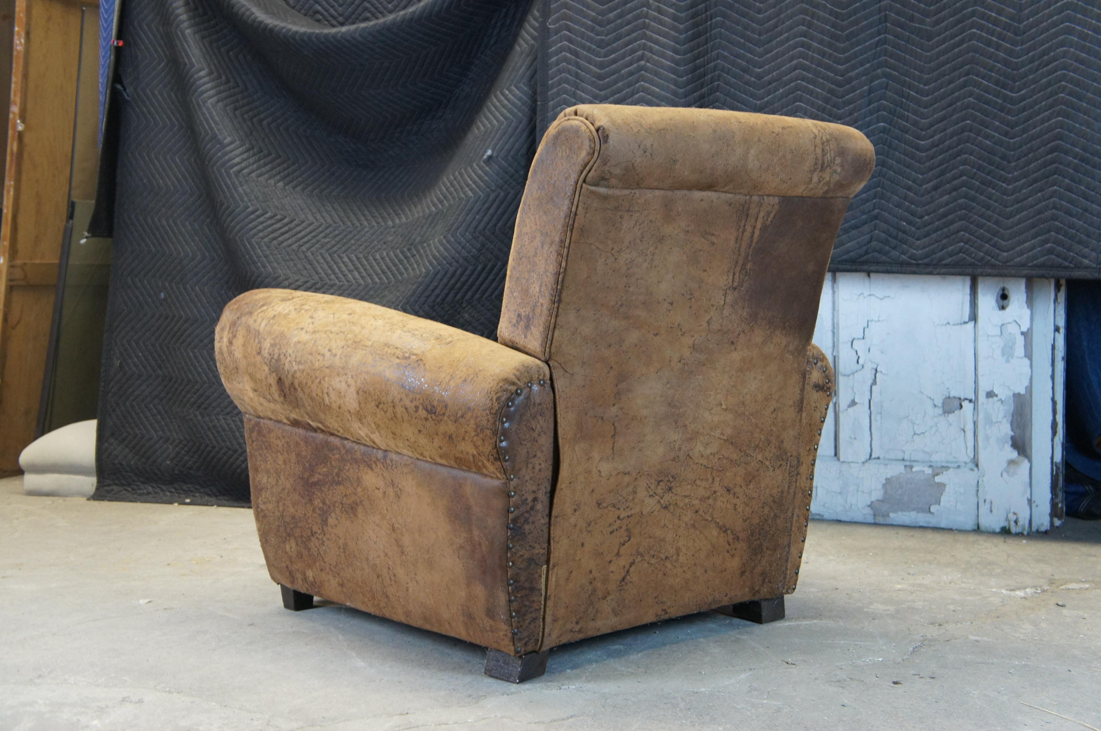 20th Century Restoration Hardware 1920s French Parisian Distressed Leather Club Recliner RH