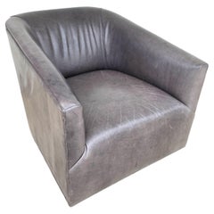 Restoration Hardware 1950s Italian Shelter Arm Leather Swivel Club Chair RH