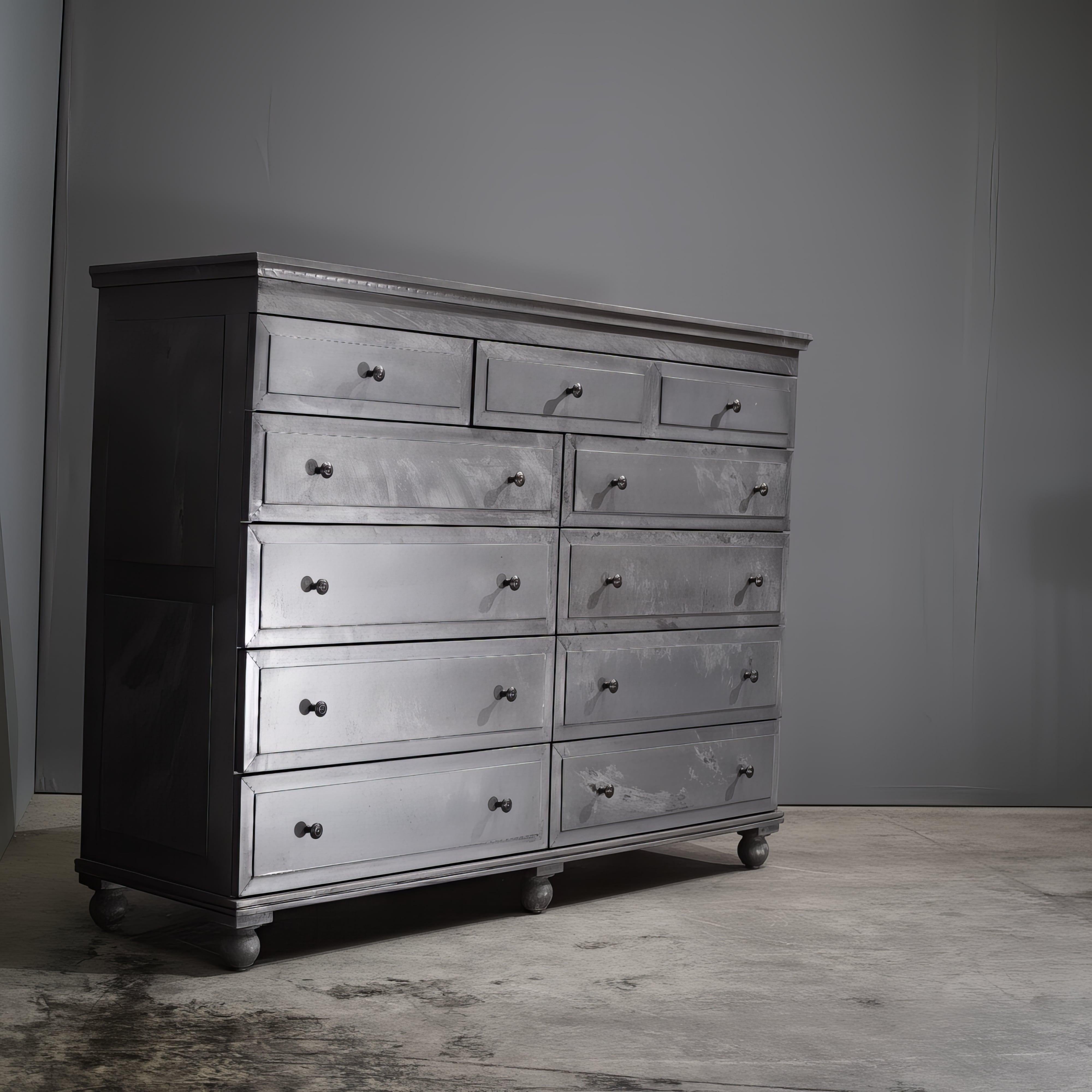 Industrial Restoration Hardware Annecy Metal Wrapped 11 Drawer Dresser