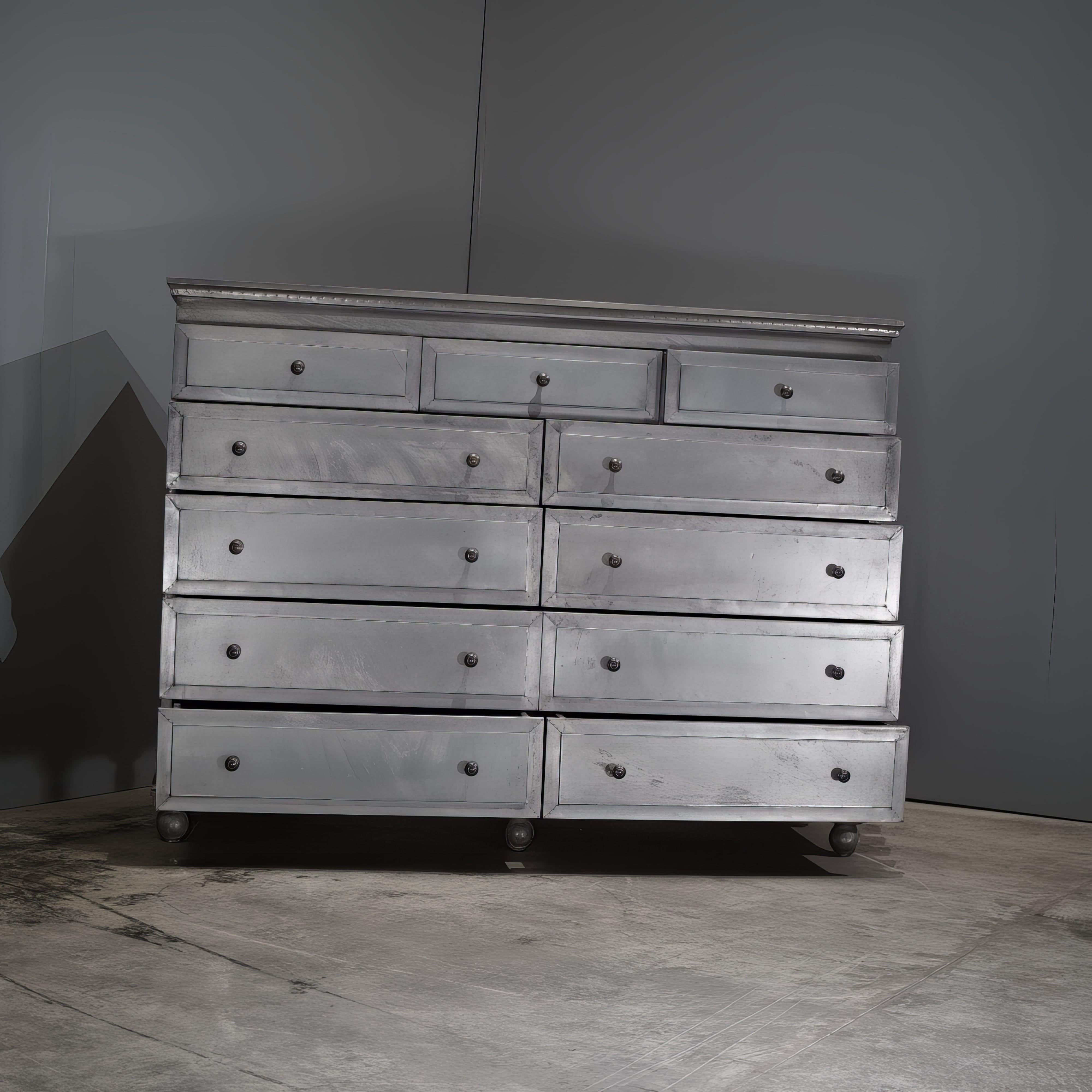 Contemporary Restoration Hardware Annecy Metal Wrapped 11 Drawer Dresser