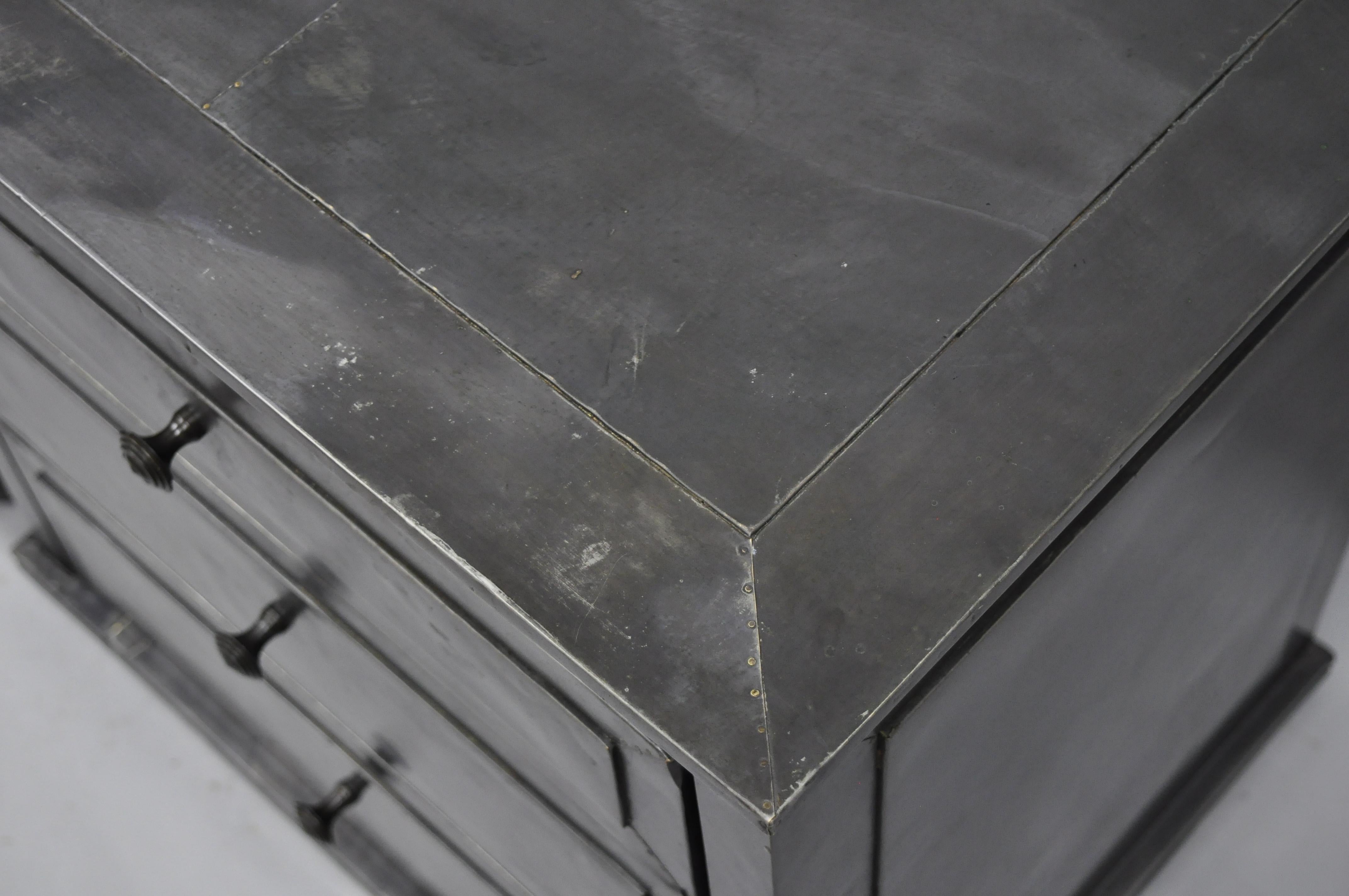 Indian Restoration Hardware Annecy Metal Wrapped Pair of Closed Nightstands