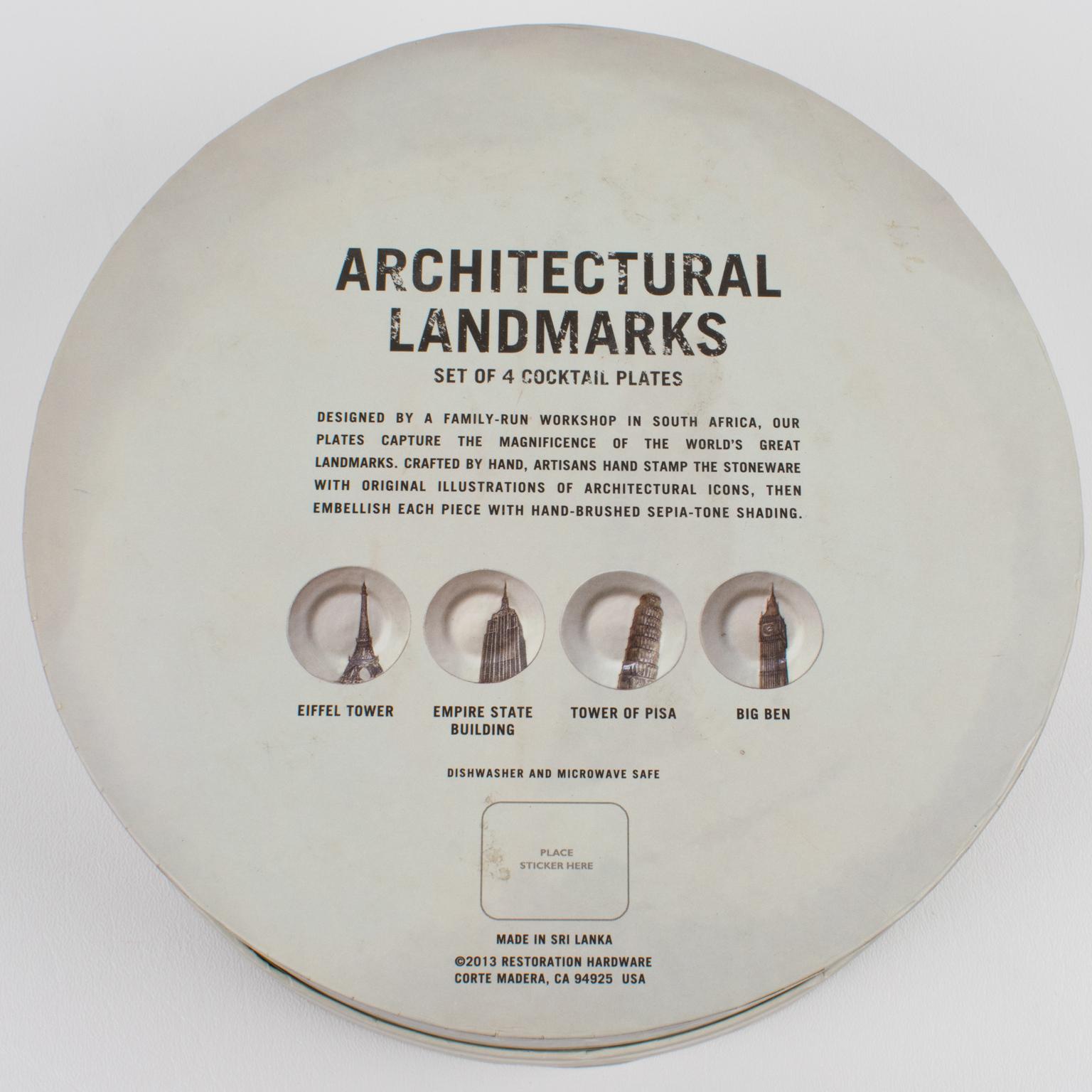 Restoration Hardware Architectural Landmark Cocktail Plates, 4 pc in Box For Sale 2