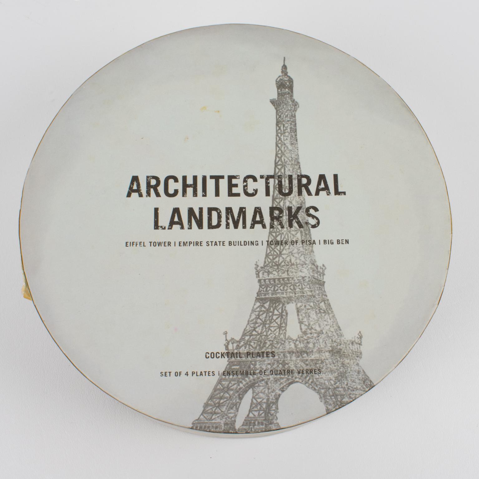Restoration Hardware Architectural Landmark Cocktail Plates, 4 pc in Box For Sale 1