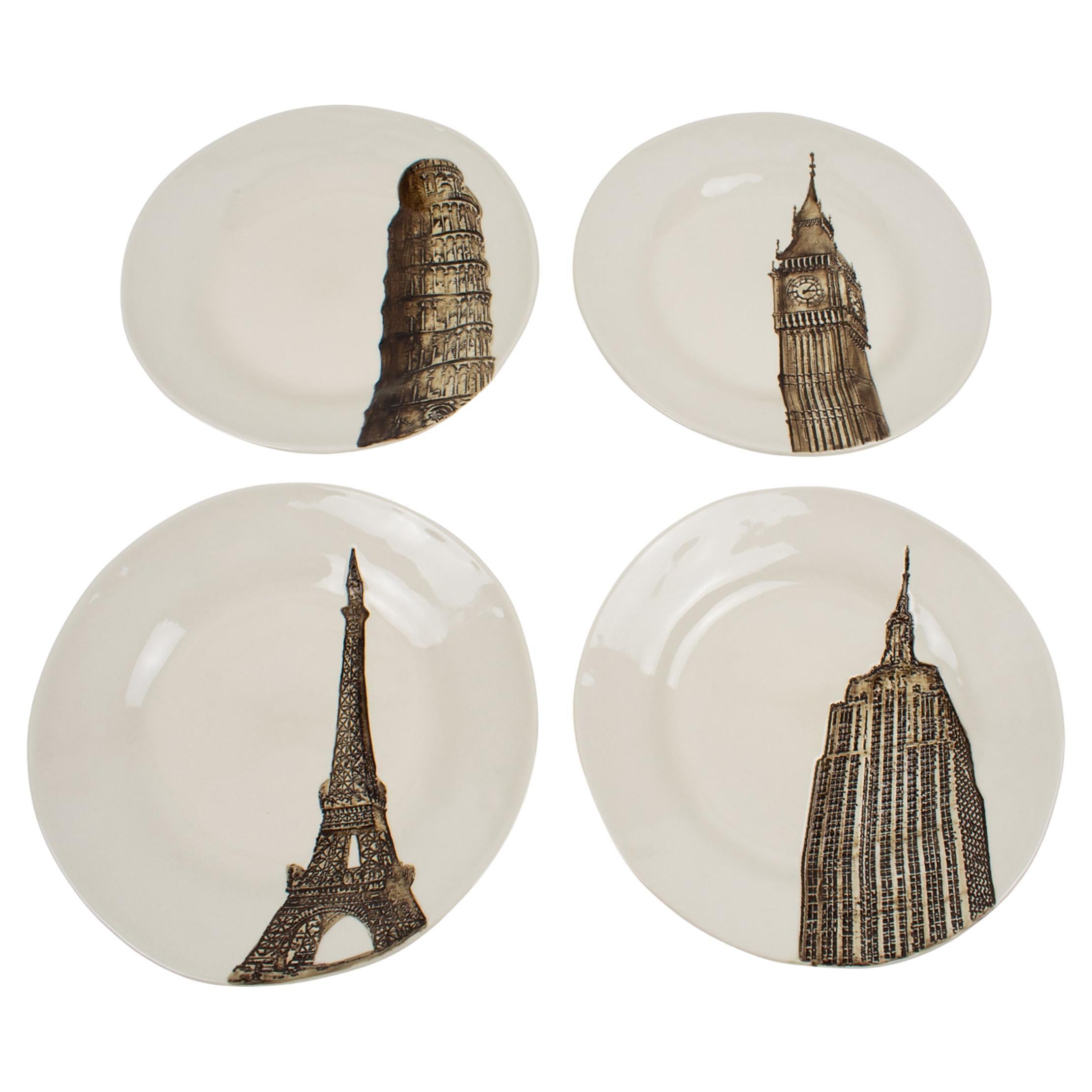 Restoration Hardware Architectural Landmark Cocktail Plates, 4 pc in Box For Sale