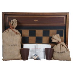 Vintage Restoration Hardware Backgammon Chess Game Set Folding Case 28"