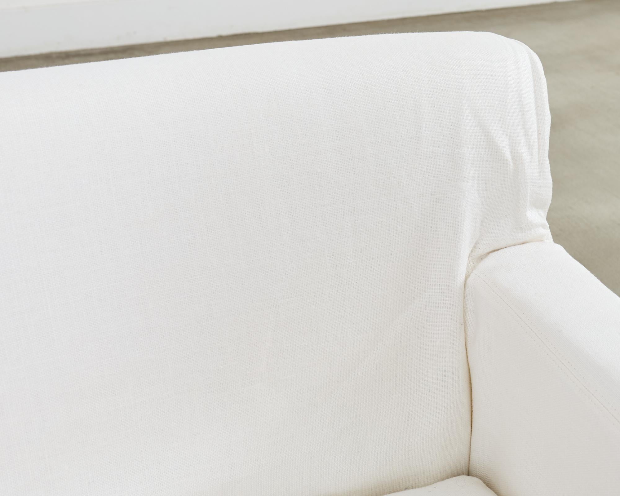 Tissu Restoration Hardware Belgian Linen Slipcover Bench Seat Sofa en vente