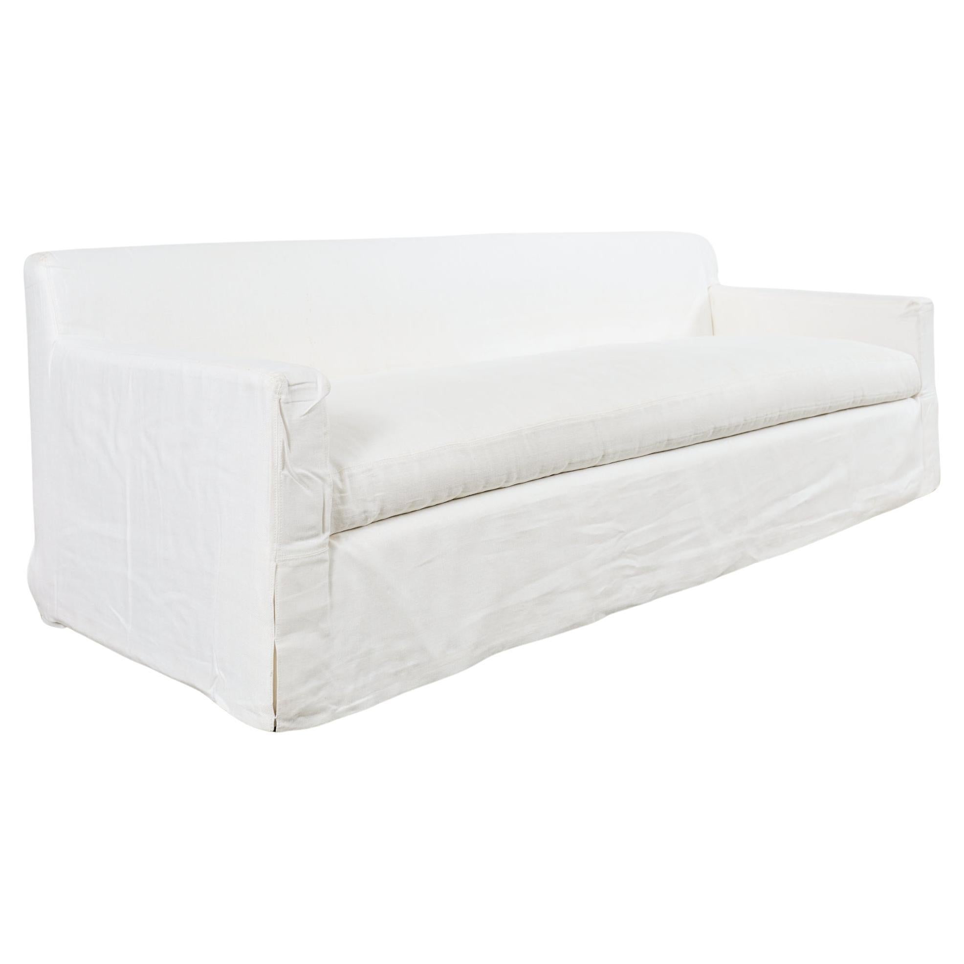 Restoration Hardware Belgian Linen Slipcover Bench Seat Sofa en vente