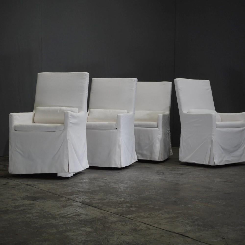 Contemporary Restoration Hardware Belgian Track Arm Slipcovered Dining Armchair