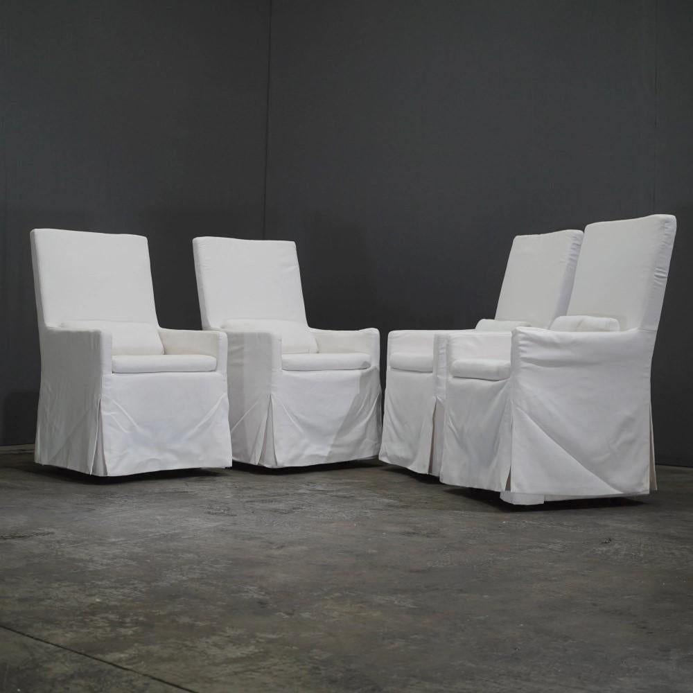 Fabric Restoration Hardware Belgian Track Arm Slipcovered Dining Armchair
